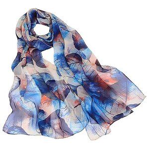 Scarfs Lightweight Print Floral-Leaves&blue